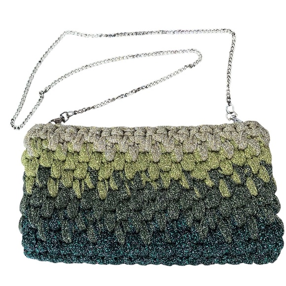 Lorenza Gandaglia Acacia Lurex Green Ombree Metallic Handbag Purse Clutch - Picture 1 of 8